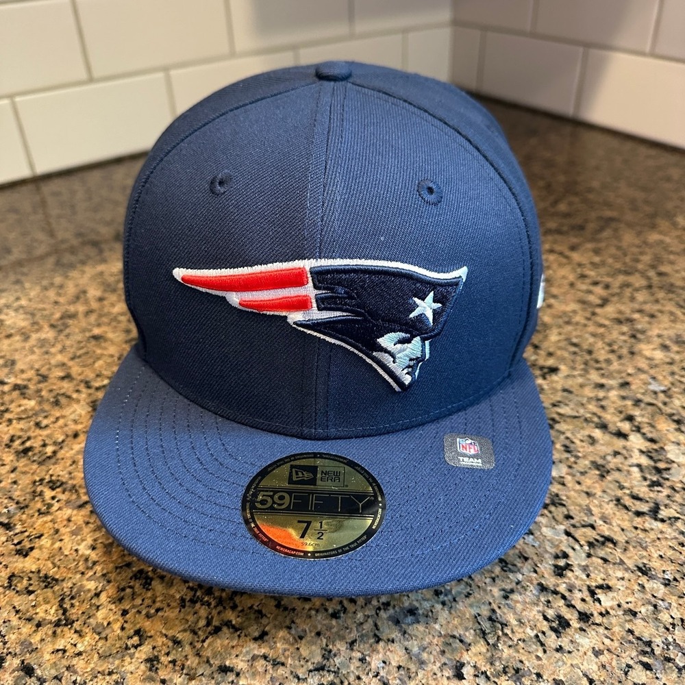 New England Patriots Hat New Era 59FIFTY Men's 7 1/2 Navy Blue Fitted Cap